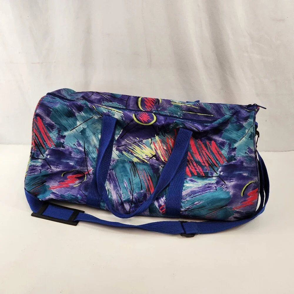 Colorful Duffel Sports  Gym Bag Wacky Scribble Pattern Blue Purple Pink